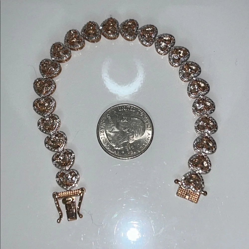 NWOT Genuine Morganite Heart Designer Line Bracelet Rose Gold Plate Sterling